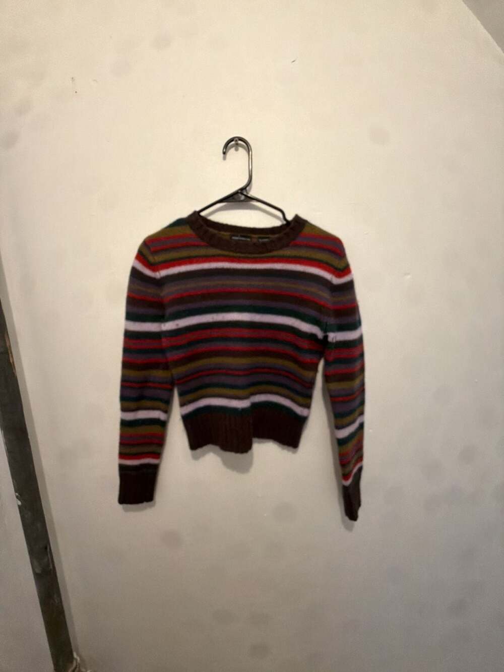 Moda International Multi-Color Striped Lambswool Angora Rabbit Hair Crewneck Swe